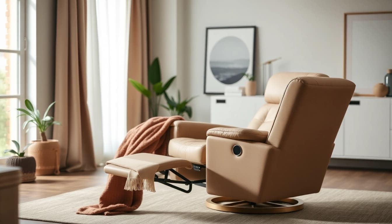 Experience comfort with this recliner with independent back and footrest in an elegant living room setting.
