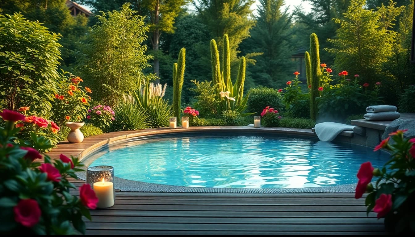 A serene outdoor cold plunge pool showcasing the tranquility of bain froid quebec, surrounded by vibrant nature.