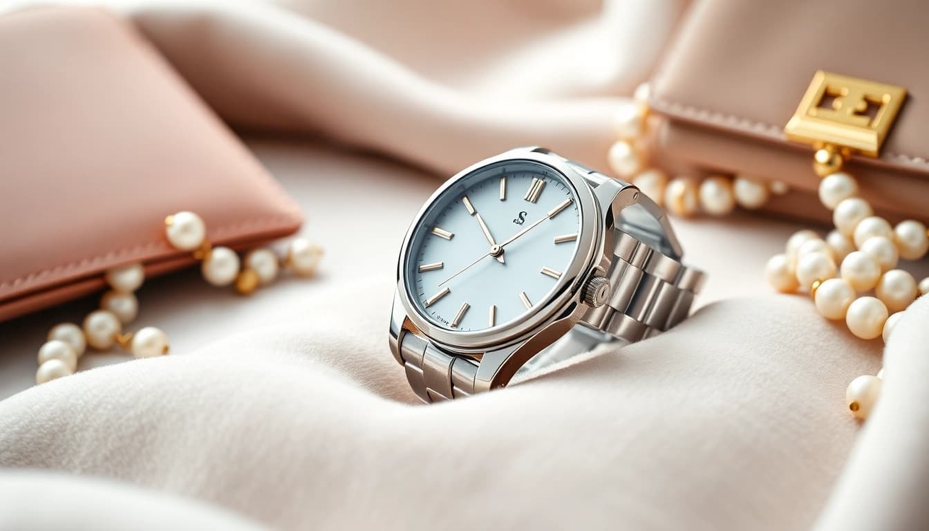 Admiring a beautiful Ladies Classic Smart Watch among elegant accessories.