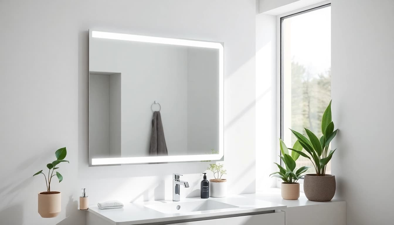 Illuminate your space with a stunning mirror and led lights reflecting modern elegance.