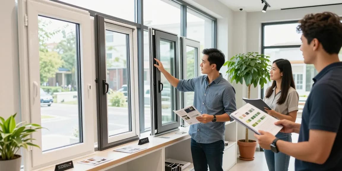 Homeowner choosing Steko windows with eco-friendly options, highlighting quality and durability. 11 window profiles showcased.
