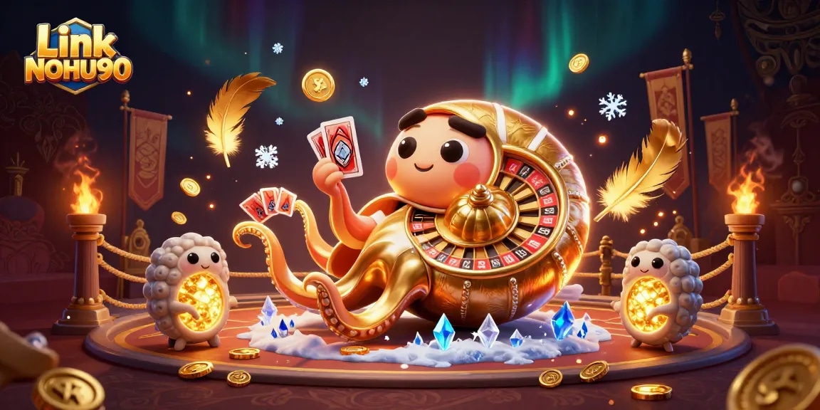 Spin to win at Link NOHU90 with vibrant nautilus and glowing ammonite casino scene.