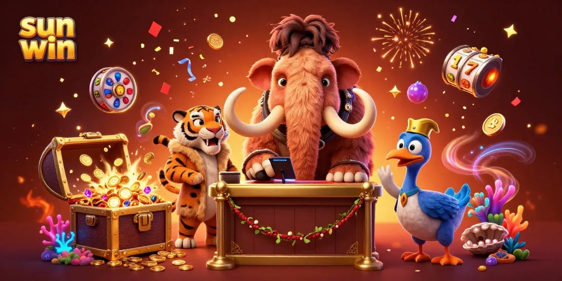 Experience the thrill of sun win with this vibrant casino scene featuring a woolly mammoth bouncer and a saber-tooth tiger VIP.