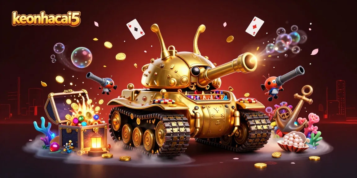 Experience excitement with keonhacai5 in a vibrant casino-themed 3D digital illustration.