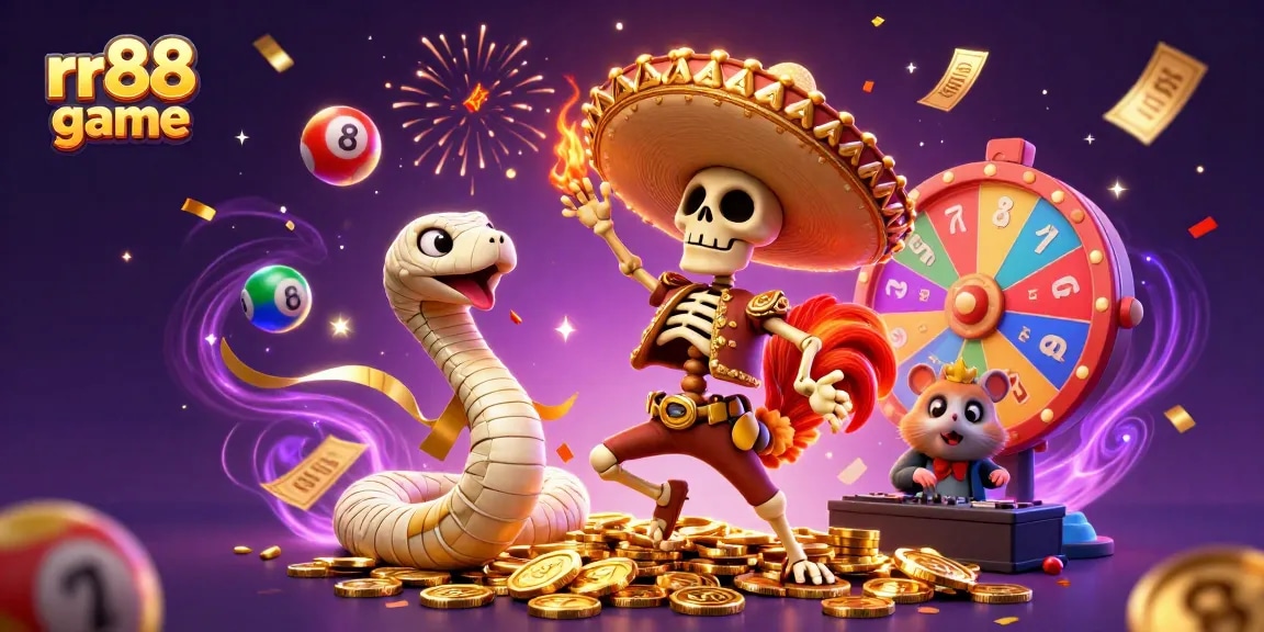 Experience the excitement of rr88 game with vibrant elements and winning symbols in a dynamic casino scene.