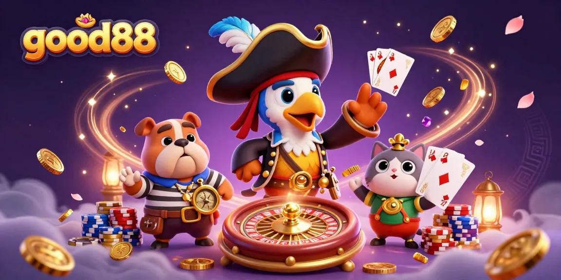 Experience thrilling wins at good88 with vibrant casino elements and character action!