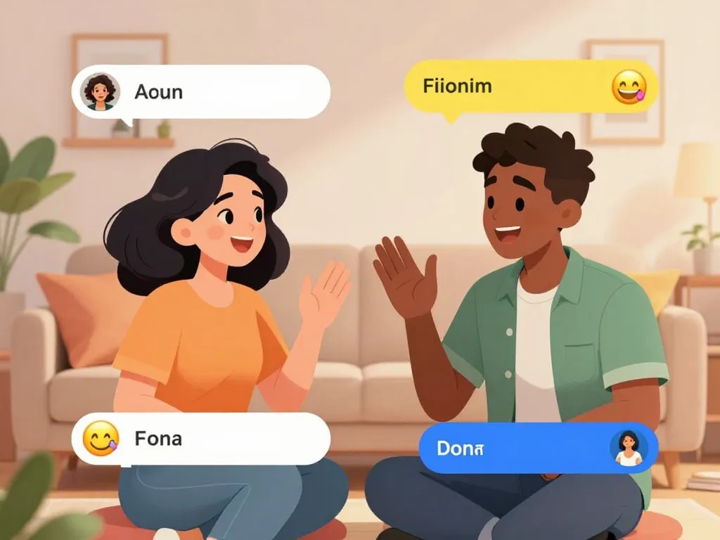 Engaging digital chat scene with animated avatars representing playful conversations in a cozy setting, highlighting porn chat AI interactions.