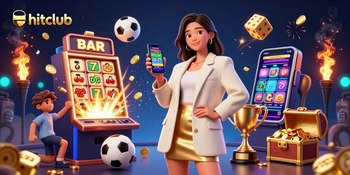 Hitclub showcases an exciting gaming atmosphere with a woman interacting with a sports betting app.
