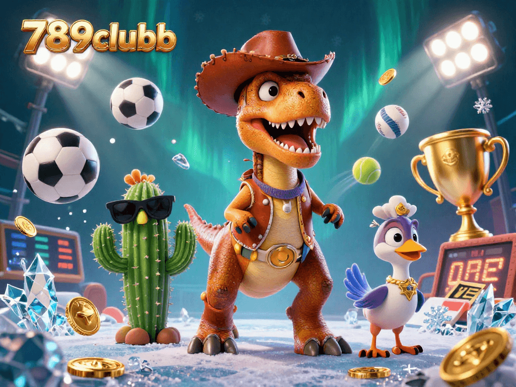Experience the thrill of gambling with 789clubb in this dynamic 3D illustration filled with action.