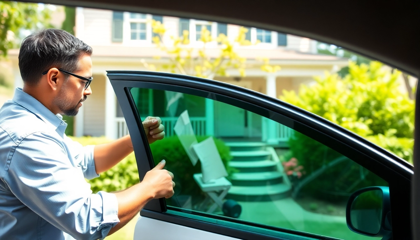 Installing window tint Chattanooga on a car, showcasing expertise and quality service.