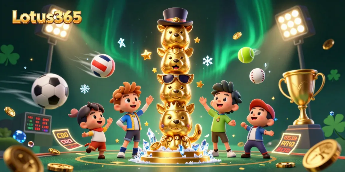 Engage with Lotus365 through dynamic sports betting action in a vibrant casino illustration.
