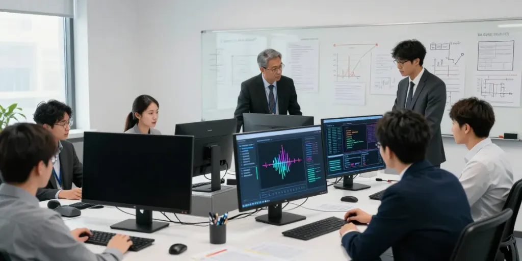 Red team assessing cybersecurity strategies in a modern office environment.