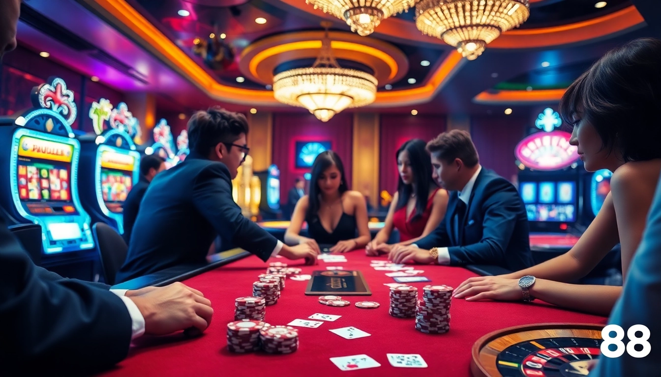Experience the excitement of pg88 at a luxurious casino with poker and slot machines.