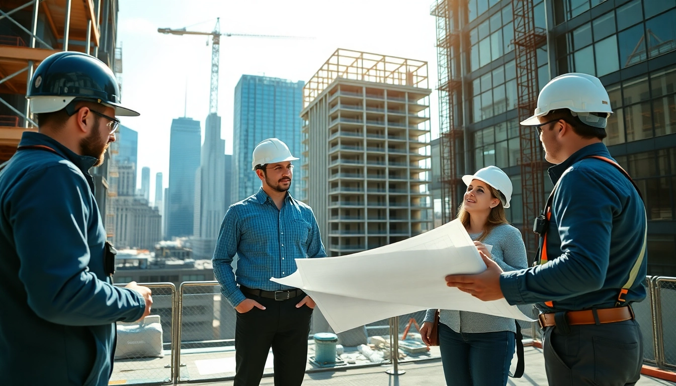 New York City Commercial General Contractor overseeing a construction project with a skyline backdrop.