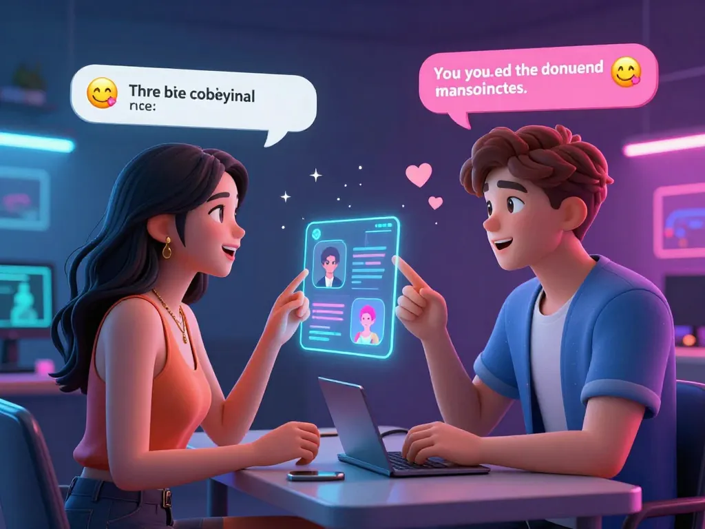 Engaging chat between AI avatars in a virtual room exploring porn AI chat themes.