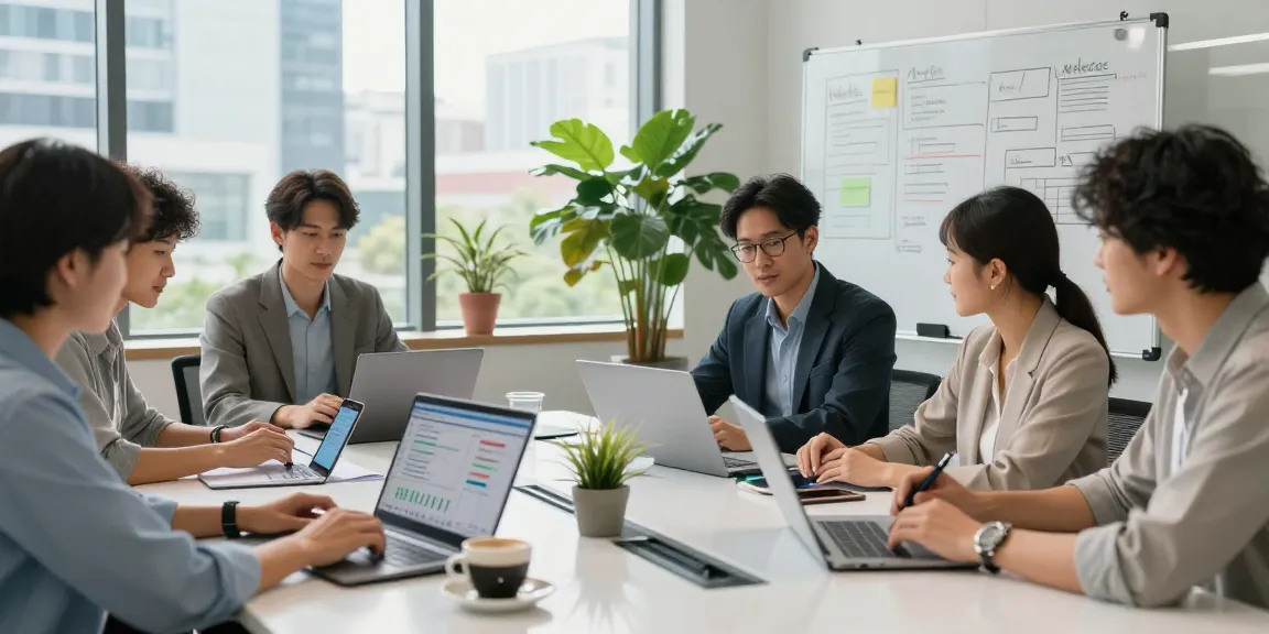 Team using get customers automatically service software in a modern office, engaged in strategy and planning.