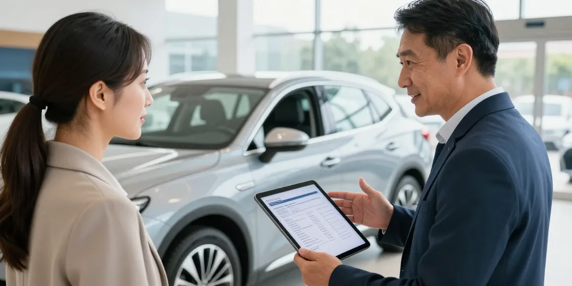 Buyer checking the best car history check UK report during a car sale negotiation, focusing on vehicle transparency and trust.