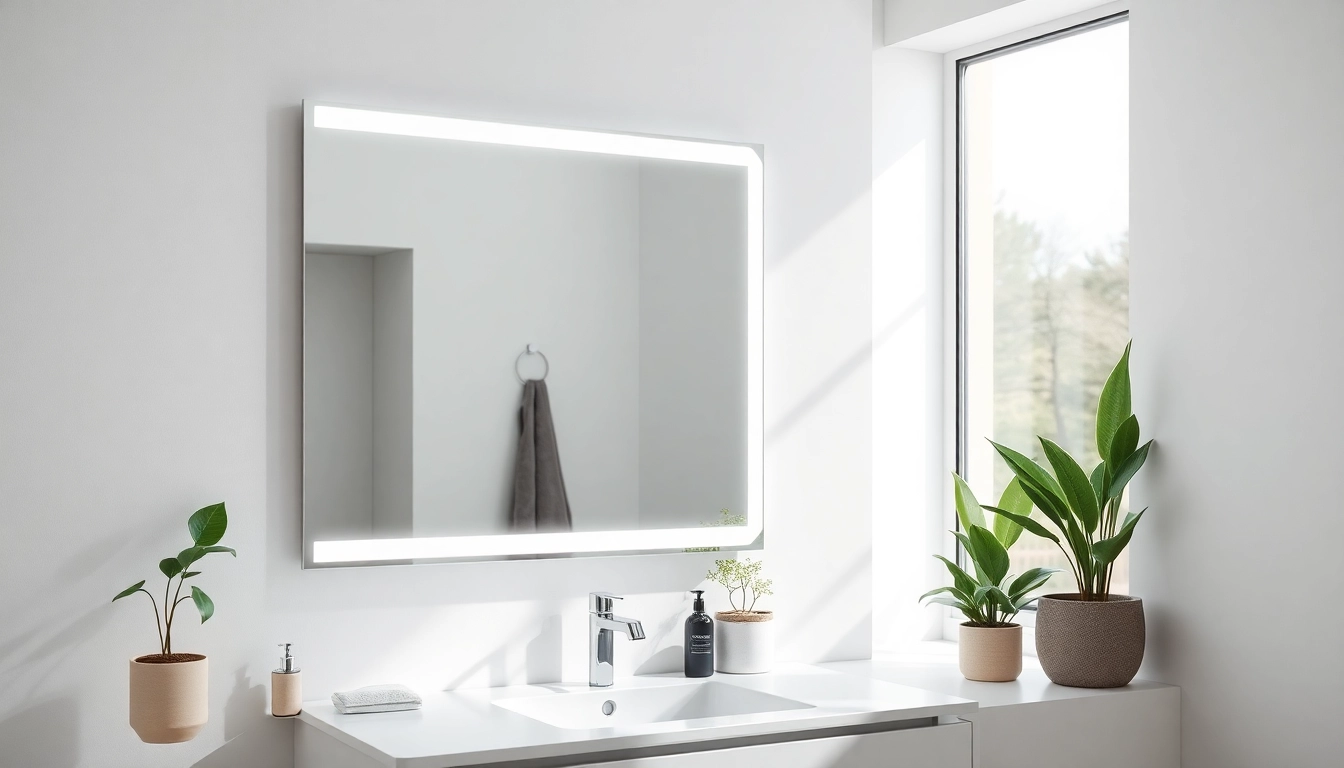 Illuminate your space with a stunning mirror and led lights reflecting modern elegance.