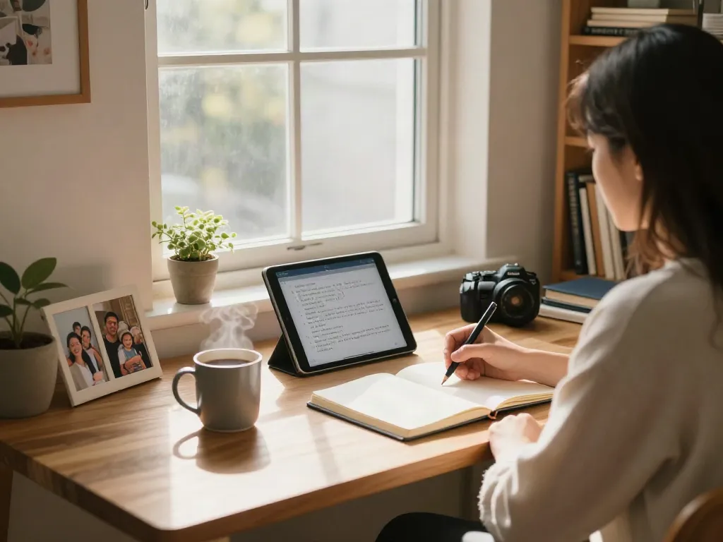 Writing in a home office with a focus on rokok88 login and personal reflection moments.