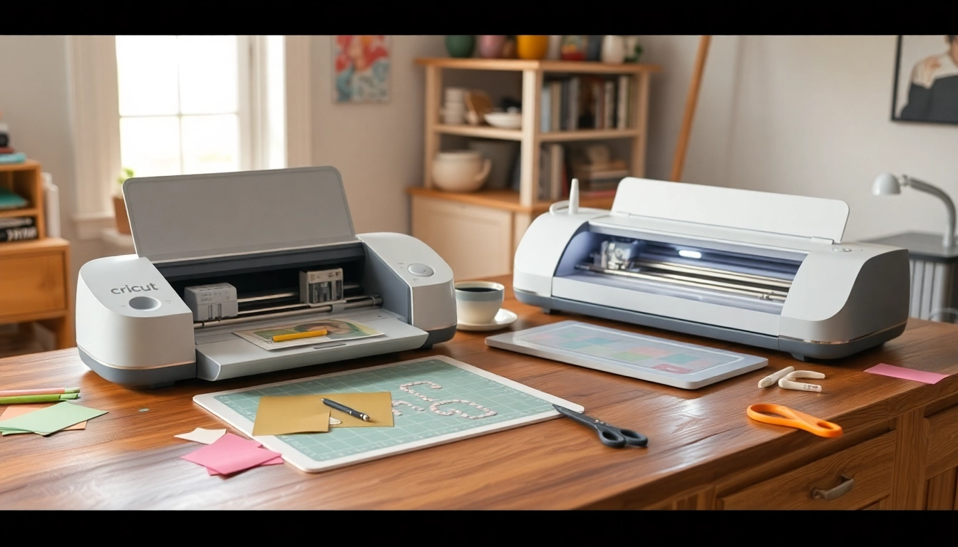 Comparison of silhouette vs cricut machines in a bright crafting workspace.