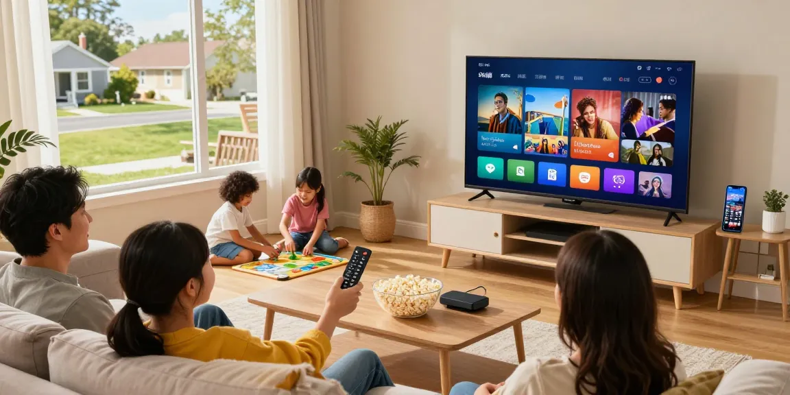 Families enjoying the best iptv service in germany while watching movies in a cozy living room setting.