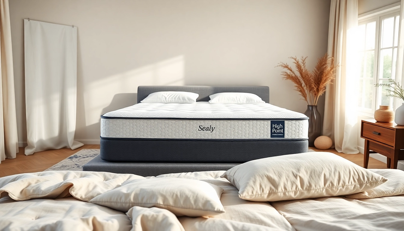 Emphasizing comfort, Sealy High Point mattress set in a tranquil bedroom atmosphere.