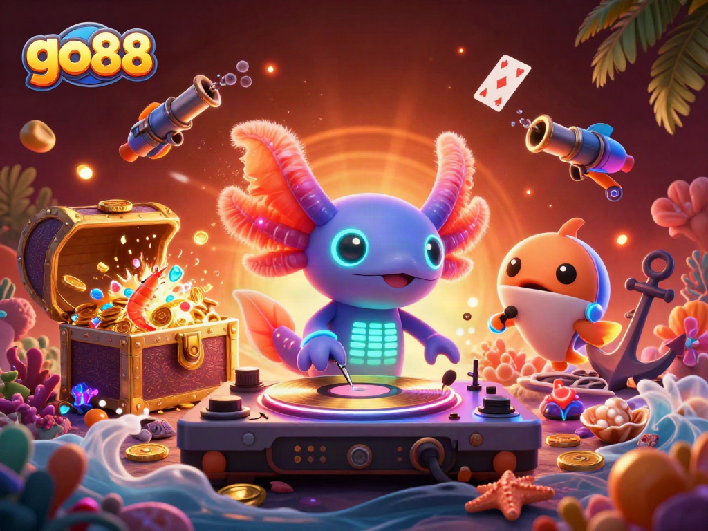 Experience vibrant go88 gaming through dynamic underwater scenes celebrating casino elements.
