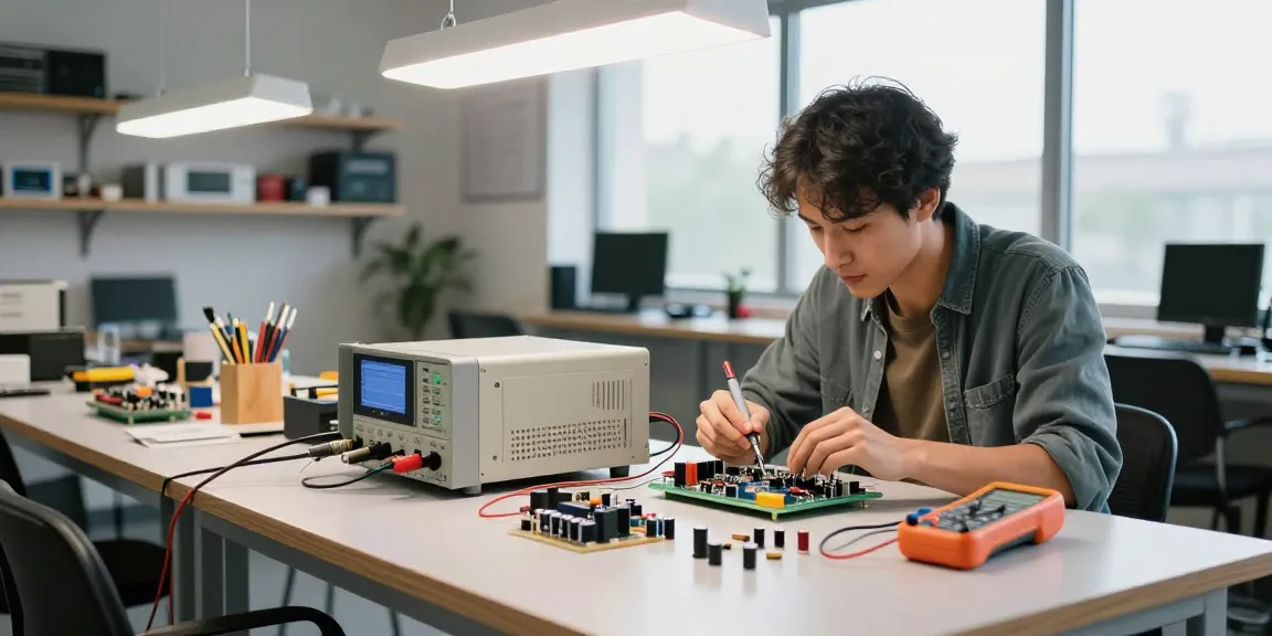 Kiprim DC605S adjustable DC power supply showcased in an electronics workshop, demonstrating innovative circuit design.