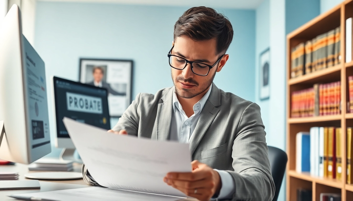 Attorney reviewing important Probate documents in a professional office.