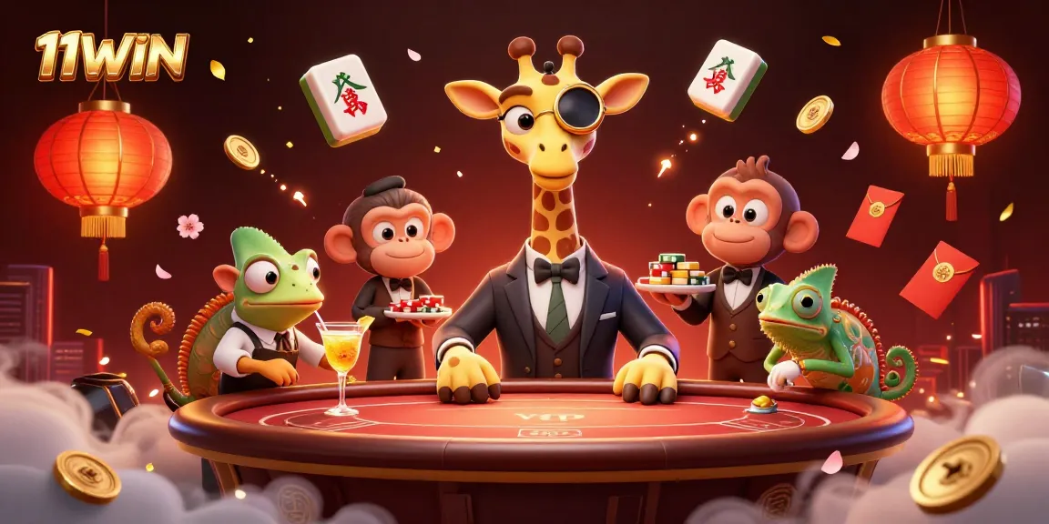Experience the thrill of 11WIN’s dynamic casino scene with characters and vibrant elements.
