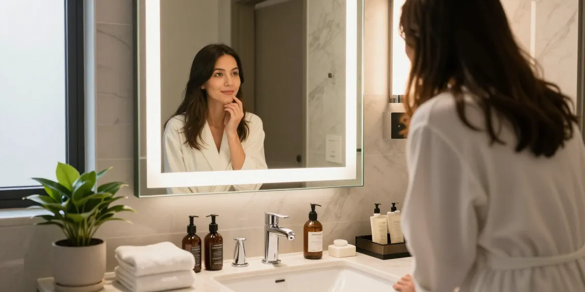 Stylish hotel bathroom mirror showcasing a premium LED mirror from a leading led mirror manufacturer.