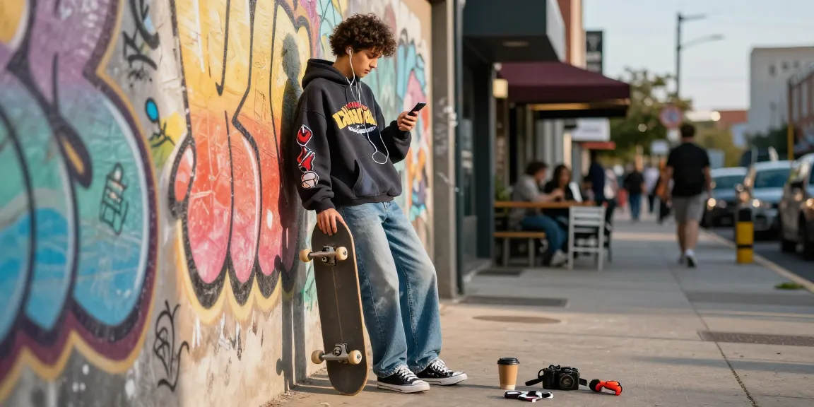 Stylish individual enjoying urban fashion lifestyle with rokok88 skateboard.