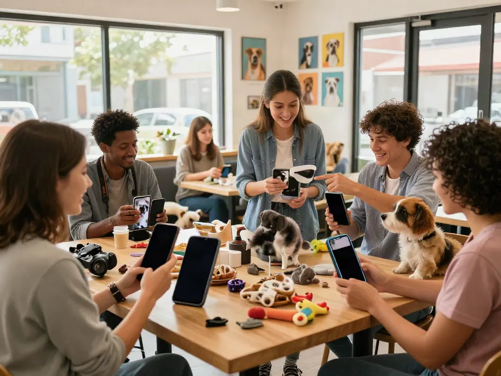 Engaging community gathering at ROKOK88 login café, showcasing pet owners sharing stories and tips.