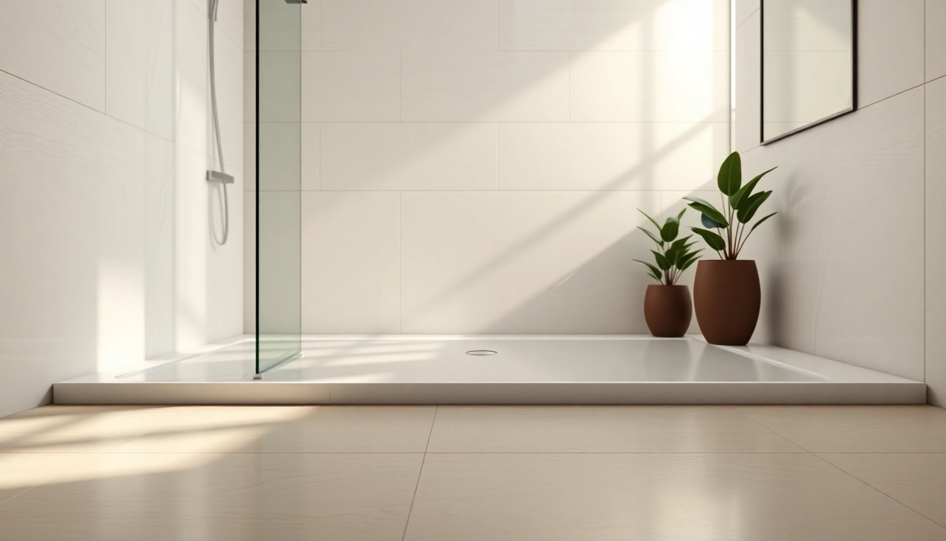 Showcasing a sleek 800 x 800 shower base in a modern bathroom with natural light and minimalist design.