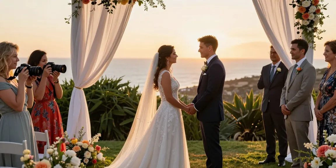 Engaged couple during their wedding vows with stunning Algarve scenery, dr 70 captured in emotional cinematic style.