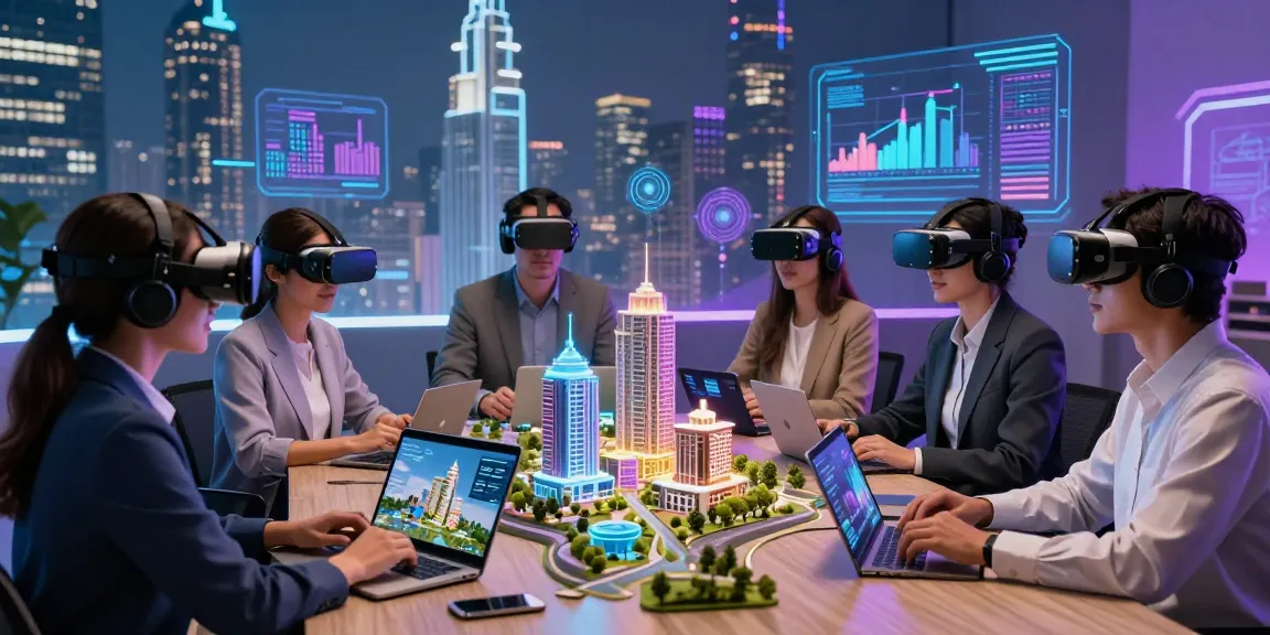 rokok88 virtual property investment scene with diverse individuals and futuristic digital assets