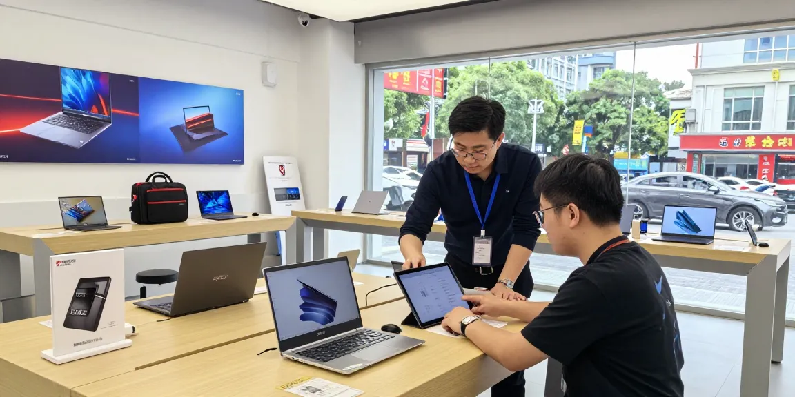Explore top laptops at ulpressbureau.ma with expert guidance in a vibrant retail environment.