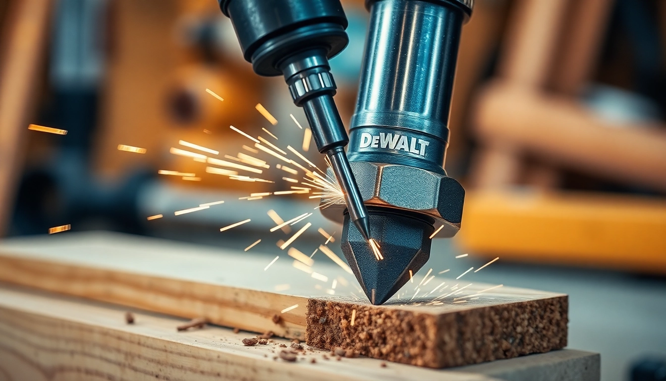 Utilizing a DeWalt pilot drill bit for precision drilling in wood and metal.