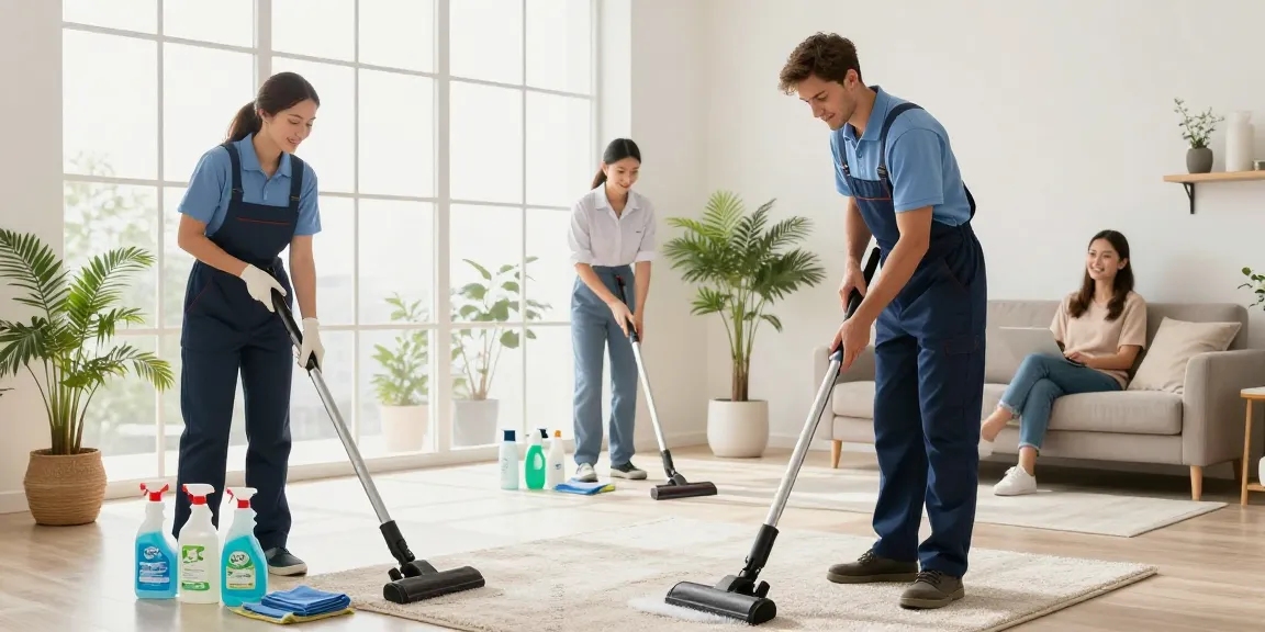 Professional cleaners in a bright home, showcasing expert reinigungsfirma schweiz service.