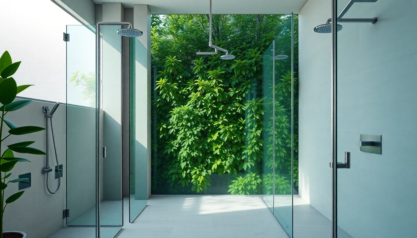 Experience elegant showers au in a luxurious bathroom featuring sleek glass enclosures and modern fixtures.