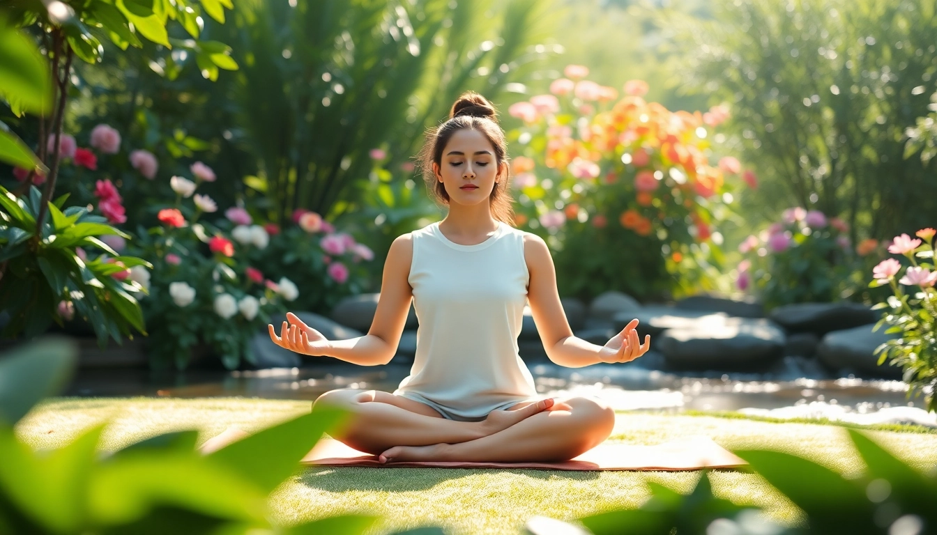 Embracing mental wellness through meditation in a serene garden setting.