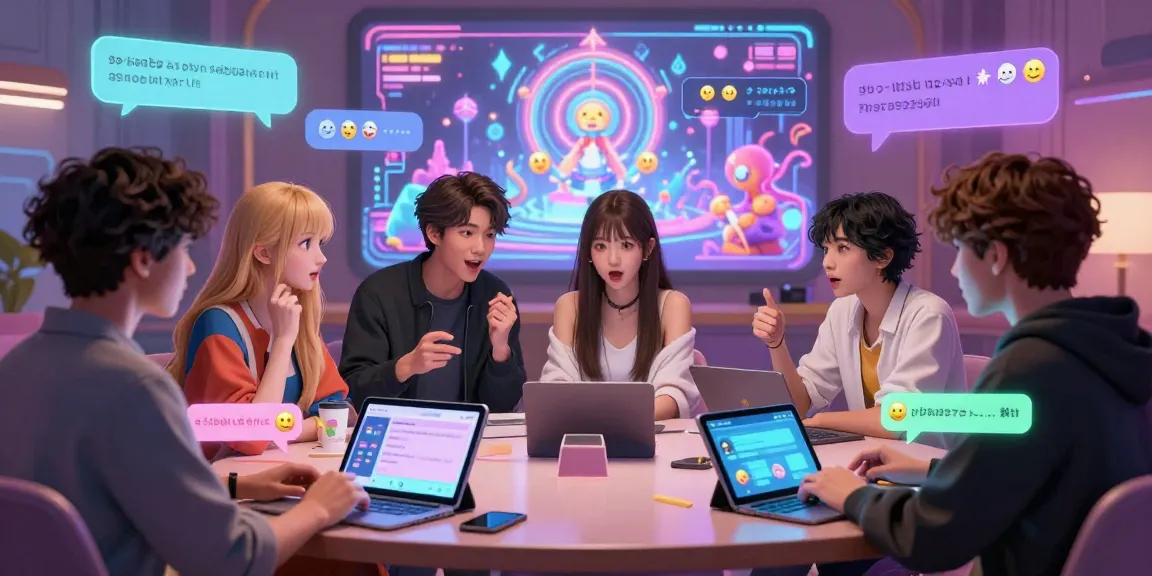 Engaging hentai ai chat scene with diverse anime characters in a vibrant digital environment.