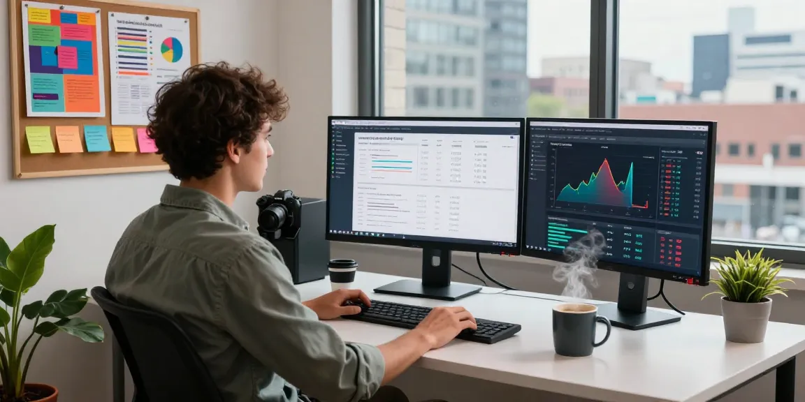 Content creator analyzing digital marketing trends and SERP rankings at a vibrant workspace with rokok88.