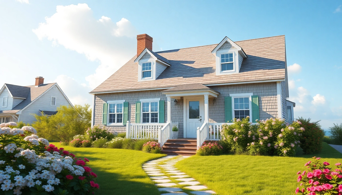 A picturesque Cape Cod home with classic shingle siding surrounded by gardens.