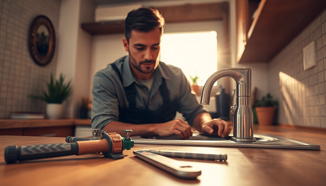 Find expert plumber near me fixing a residential kitchen sink with tools prepared.