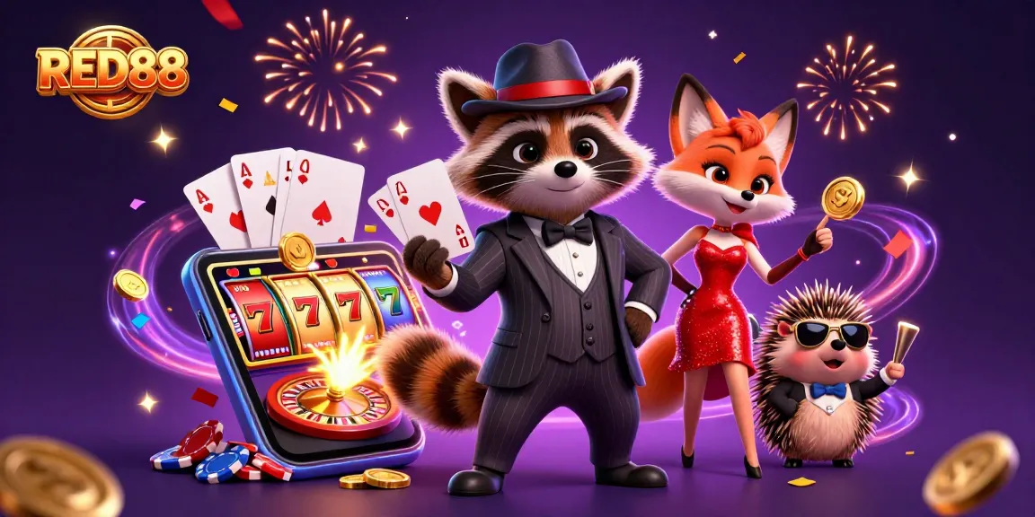 Engage in thrilling gameplay at RED88 with vibrant slot machines and lively characters.