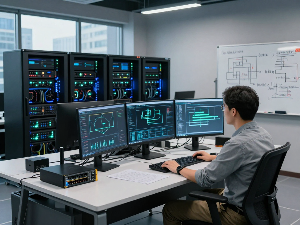 Monitoring rokok88 login performance in a high-tech server control room with advanced networking equipment.