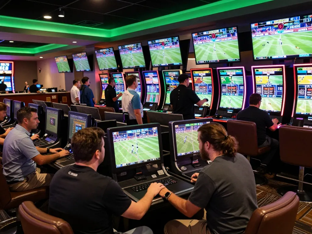 Tỷ lệ kèo nhà cái hôm nay being analyzed in an exciting sports betting lounge full of engaged bettors.