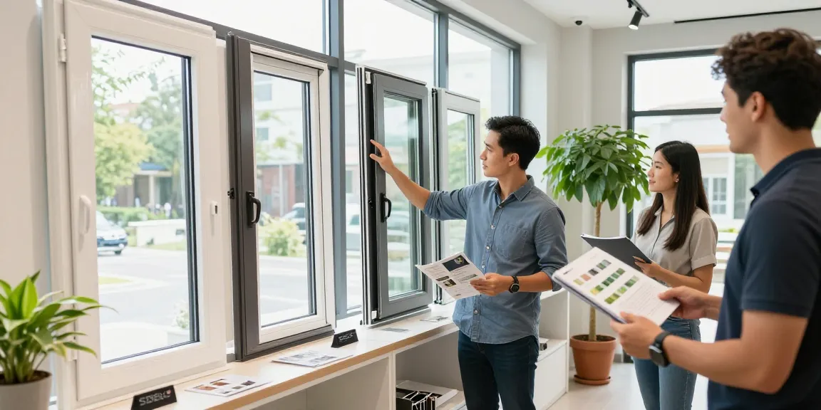 Homeowner choosing Steko windows with eco-friendly options, highlighting quality and durability. 11 window profiles showcased.