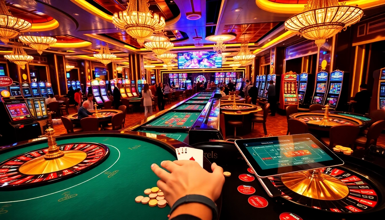 Experience the excitement of Trang chủ F168 with players enjoying a vibrant casino floor filled with games and betting action.